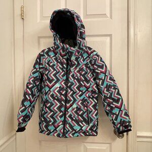 Kamik Kids Winter Snow Ski Jacket Blue Purple Geometric Print Girl's Size 10